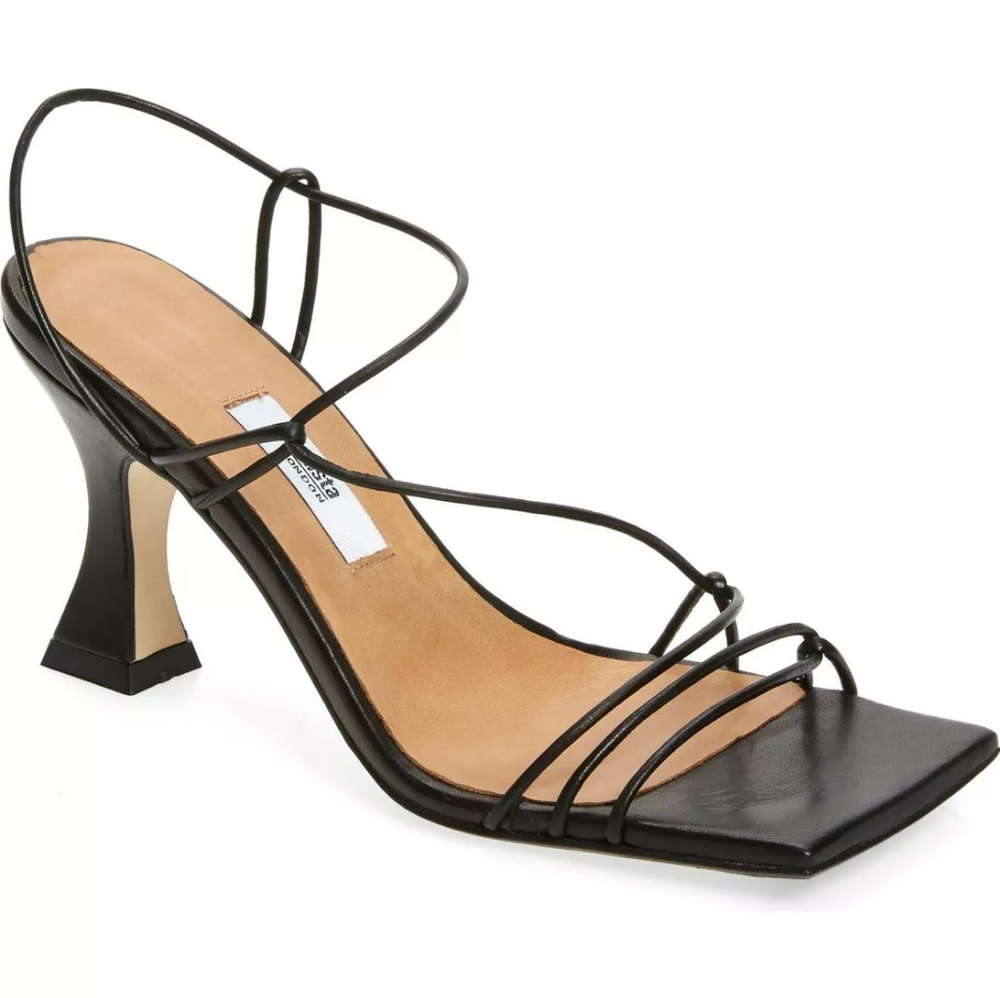 Miista Black Strappy Square Toe Leather Heeled Sandals